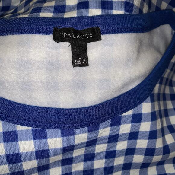 Talbots Blue White Check Long Sleeve Sweatshirt L - Picture 4 of 6
